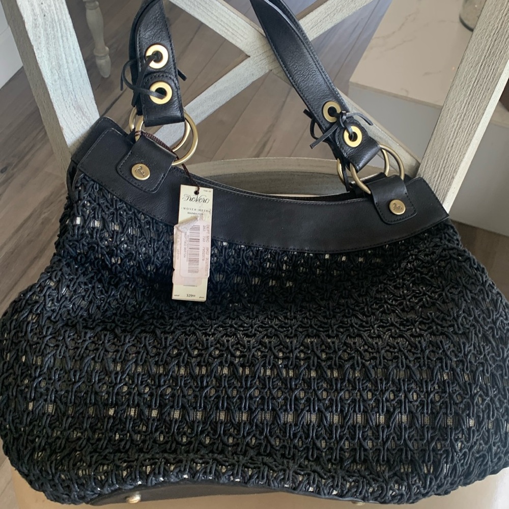 NWT TreVero Woven mesh Black leather and gold hardware Gorgeous handbag !!! - Picture 2 of 12